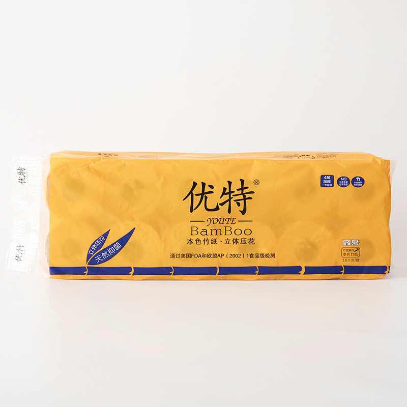 优特本色不漂白竹浆纸四层立体压花有芯卷筒纸卫生纸厕纸纸巾