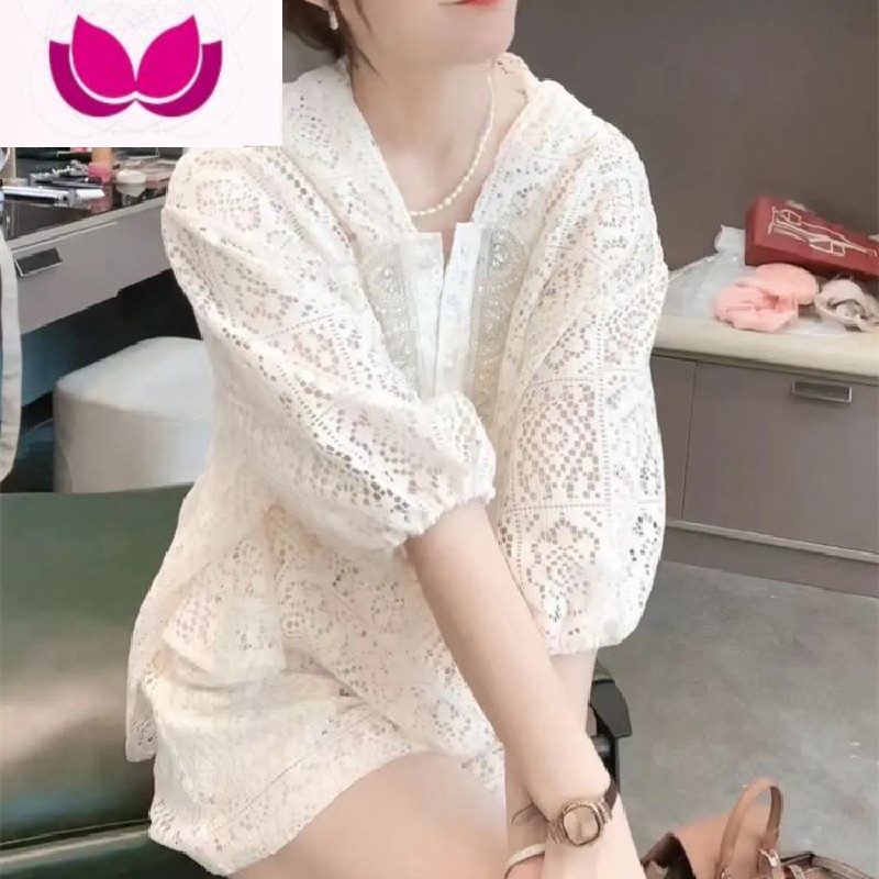 七斓欧货重工蕾丝镂空上衣短裤套女夏季高级感洋气减龄时尚套装丝 M 上衣+短裤两件套