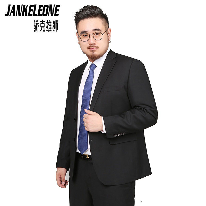 骄克雄狮大码西服套装男士加肥加大码西装外套胖子商务休闲西服两件套