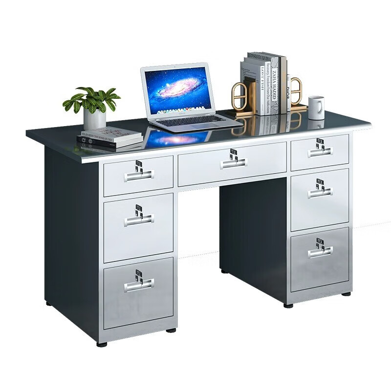 曌梵不锈钢办公桌1.6米七斗张高清大图