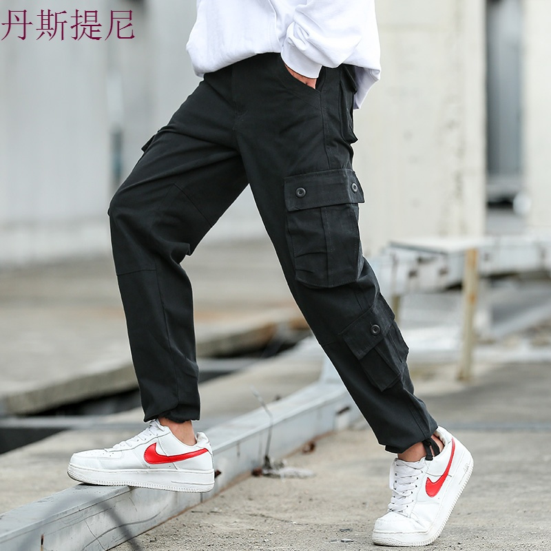 韩版多口袋九分裤男秋季潮流宽松ulzzang工装裤男士休闲裤子百搭