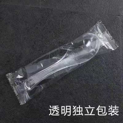 透明 100支独立包装 一次性独立包装航空水晶餐具勺外卖勺加厚甜品勺