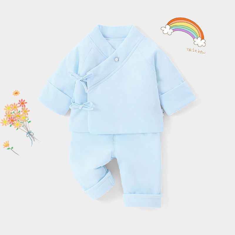 新生婴儿衣服秋冬季薄棉衣套装刚出生0到3个月宝宝夹棉套装秋装6 2011系带款 浅蓝色 59(适合0到3个月)