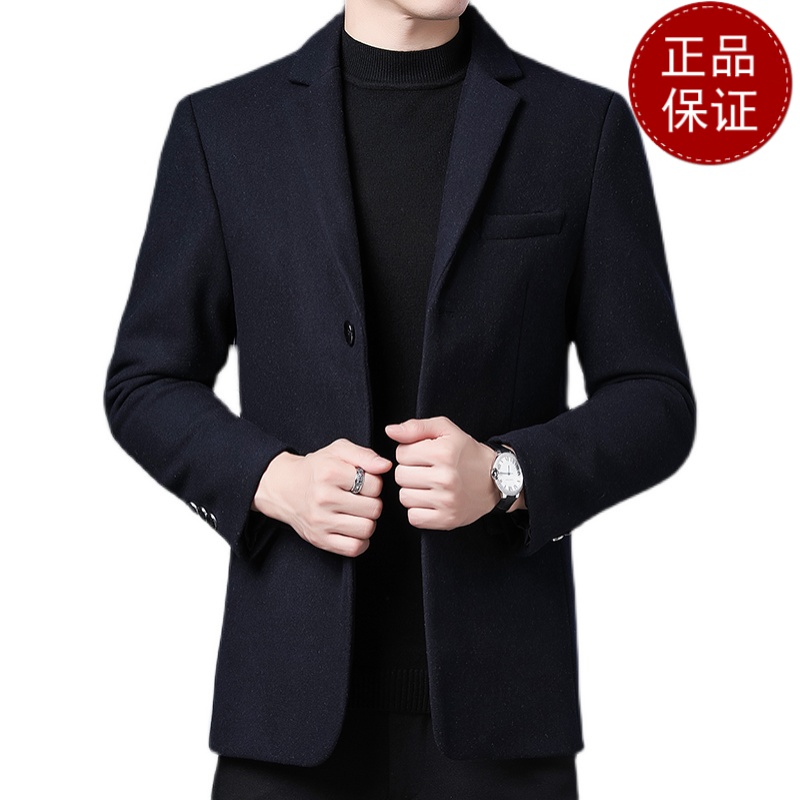 春秋西服羊毛呢子大衣男短款中青年男士西装外套单西春秋单西修身外套西服西装大衣男西装领中青年冬季商务休闲短款毛呢子外套高清大图