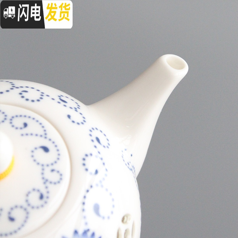 三维工匠景德镇青花瓷茶壶家用手把壶壶过滤手工玲珑镂空茶具功夫陶瓷 茶壶、莲贵