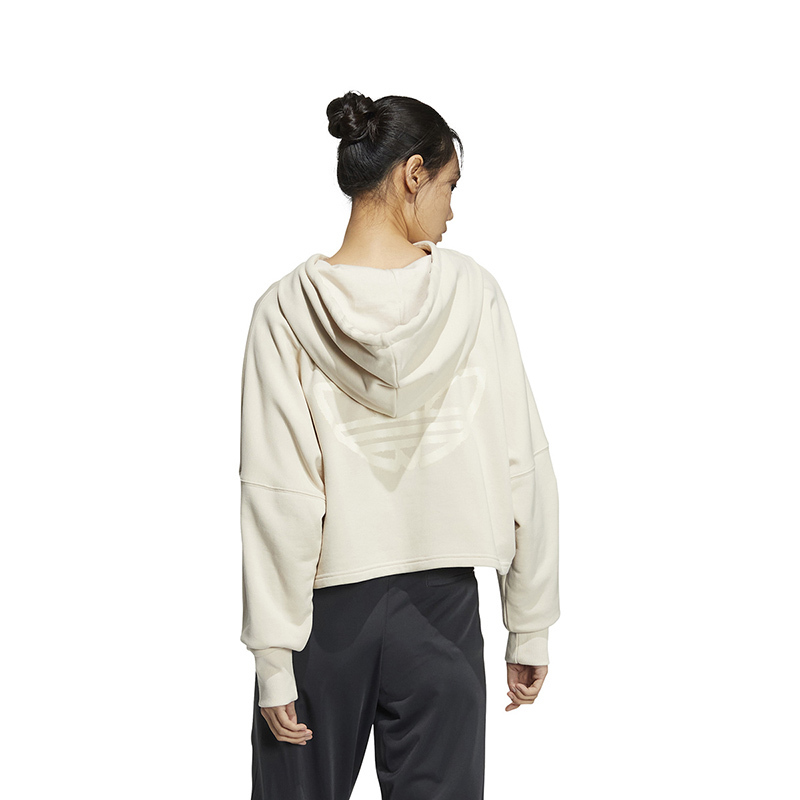 adidas originals 纯色Logo徽标抽绳连帽套头卫衣 女款 象牙白 HS1924
