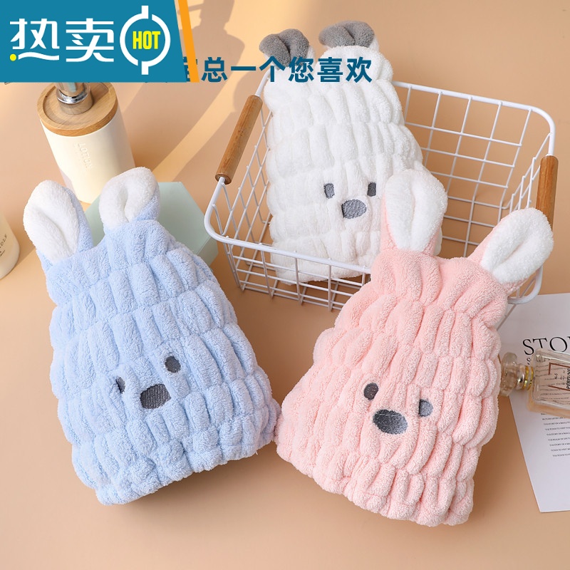 敬平儿童干发帽卡通刺绣可爱强吸水洗头包头速干毛巾帽子宝宝浴帽新款 成人花朵干发帽浅黄色 (单条)高清大图