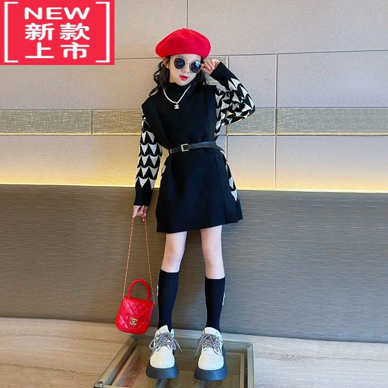 可莉允女童加绒毛衣秋冬装2022新款大童时髦洋气炸街儿童冬季针织连衣裙图片