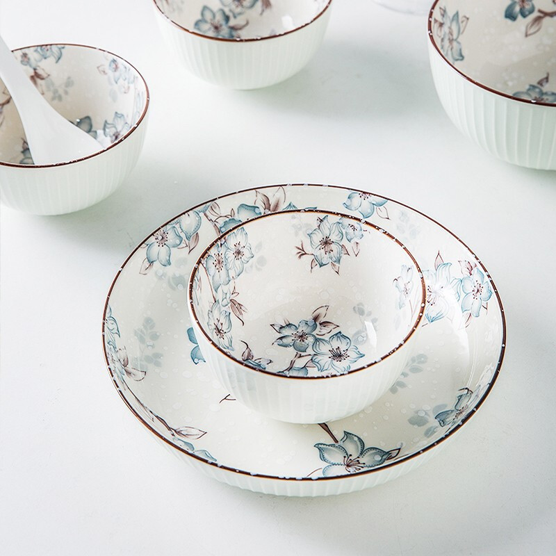 亿嘉IJARL 日式浪漫手绘釉下餐具玉兰16件套高清大图