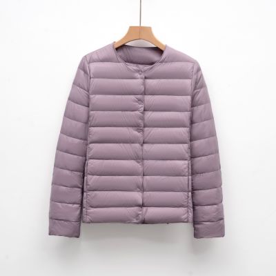 纯色短款长袖简约羽绒服女新款时尚圆领鸭绒秋冬外套_682 L 浅紫色
