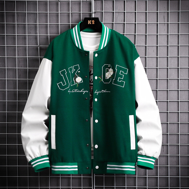 美式棒球服男士春秋季潮牌上衣外套男装衣服搭配一套帅气夹克套装