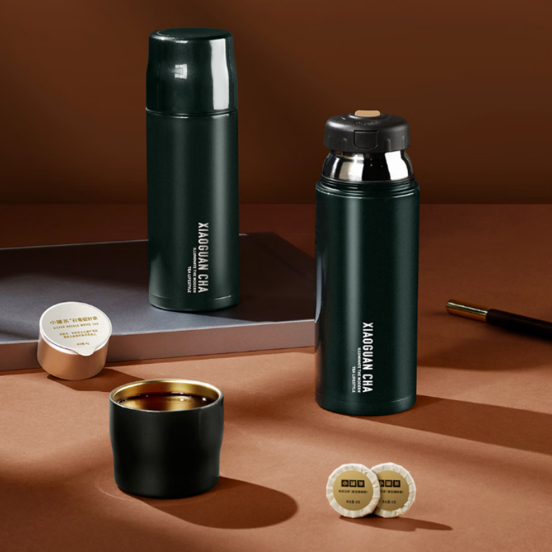 小罐茶茶具弹扣杯盖304不锈钢保温保冷杯闷泡杯茶水分离杯水杯420ml黛筠绿(礼盒装)