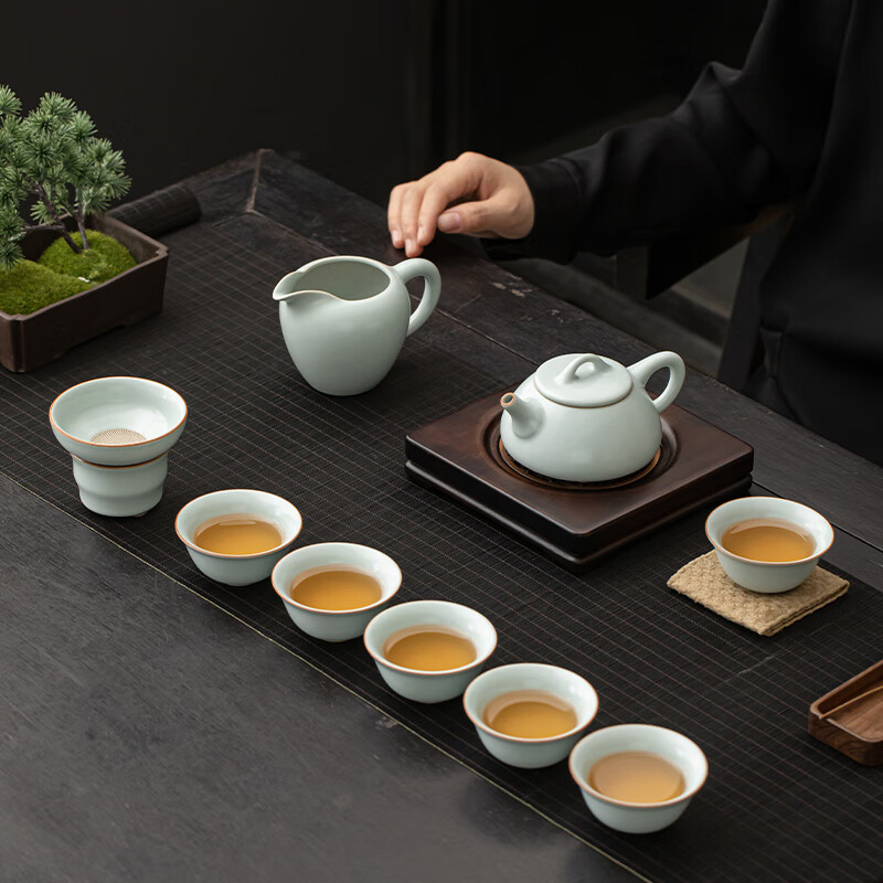 苏氏陶瓷/SUSHI CERAMICS J1036 汝窑石瓢壶茶具套装 (单位:套)