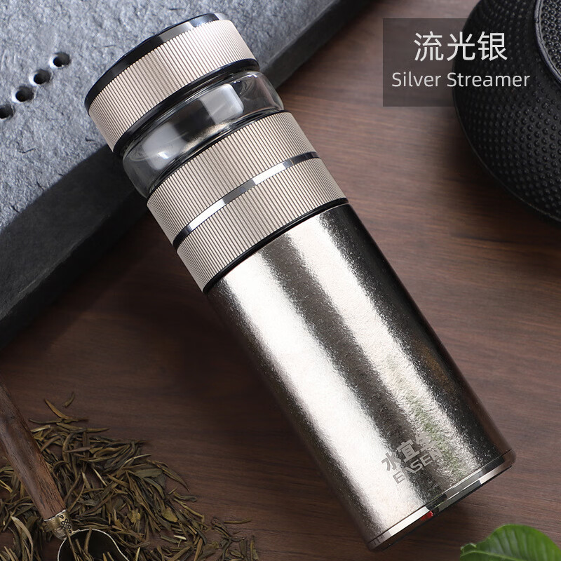 水宜生 400ml茶水分离杯 高档便携水杯 纯钛保温杯 男士商务双层泡茶杯 T819