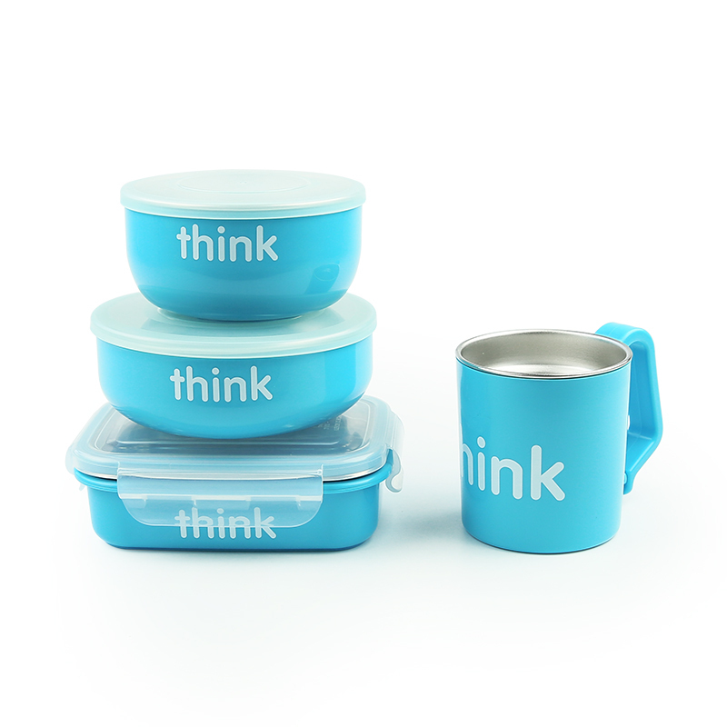 辛克宝贝（Thinkbaby） 美国进口 餐具儿童不锈钢婴儿辅食碗宝宝碗饭碗餐碗 海蓝色 4件 美国进口 0-7岁