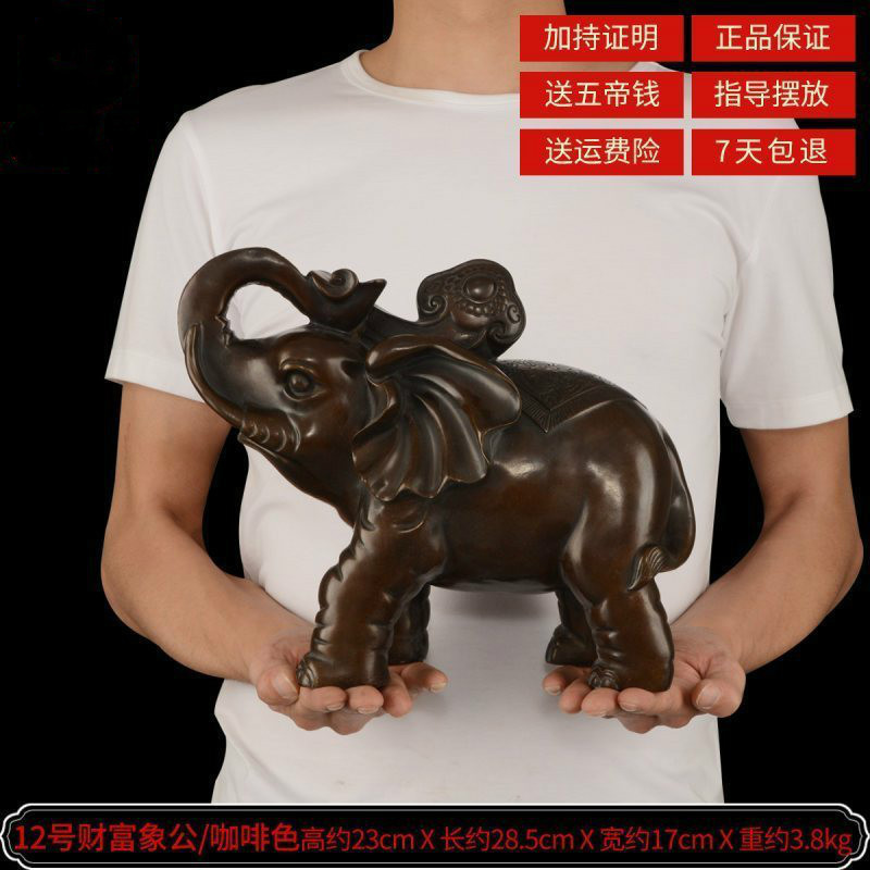 纯铜大象摆件风水象一对吸水象客厅装饰品镇宅旺事业大号 12号财富象咖色扬鼻_294