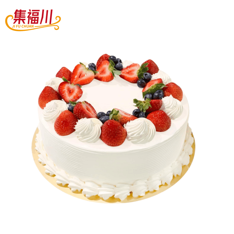 集福川 草莓蓝莓裱花鲜奶油蛋糕22cm/个图片