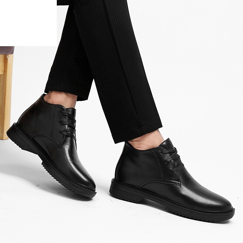 百丽牧貂内增高男鞋6cm增高鞋休闲皮鞋男中邦加绒皮靴商务正装大码46