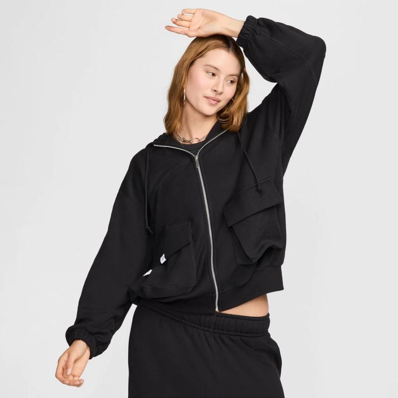 Nike耐克女款运动外套大码休闲拉链连帽设计透气舒适轻盈高清大图
