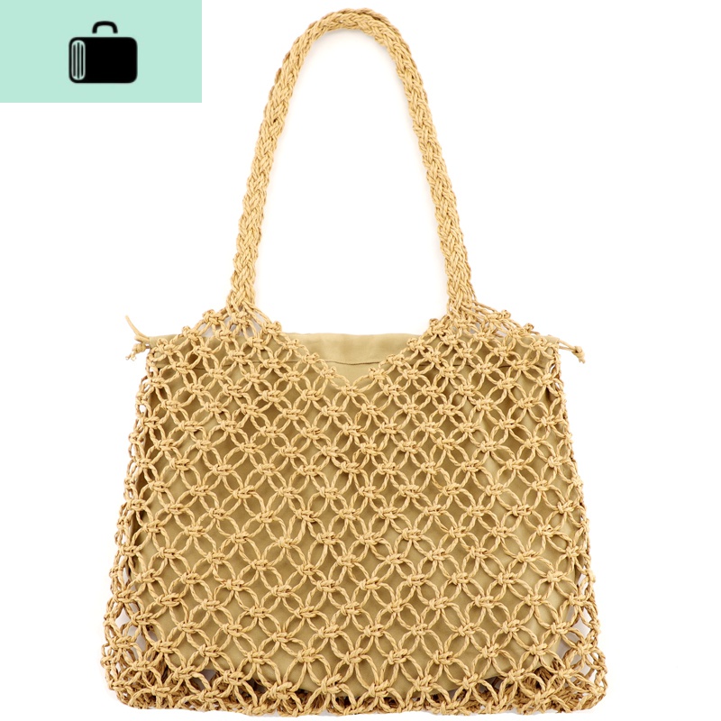 ins夏季风新款手工纸绳编织渔网兜镂空单肩包休闲沙滩女包编包NEWLAKE高清大图