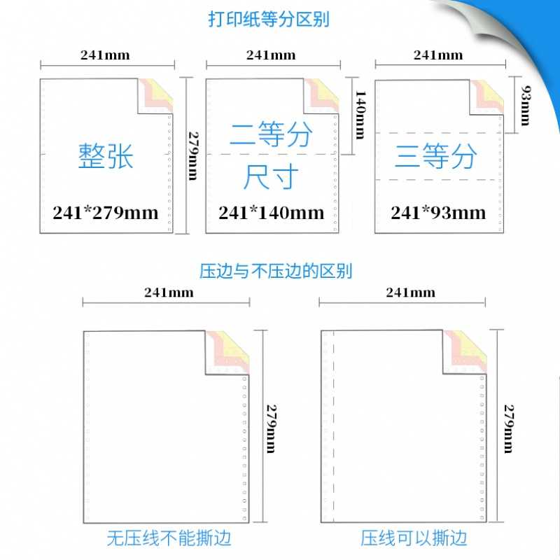 针式电脑打印纸 一联二联三联四联五联一等分二等分三等分不等可撕边空白票据两联单针孔纸 三联(二等分)/600页