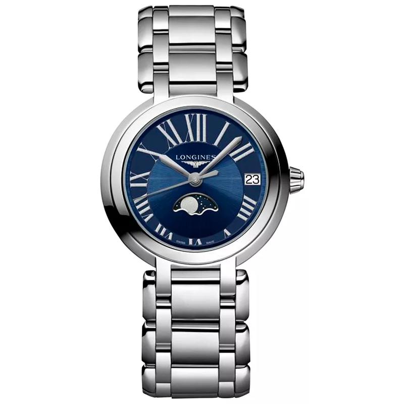 浪琴(LONGINES)女士石英月相腕表31mm瑞士原装自动机械表蓝色表盘防水经典款