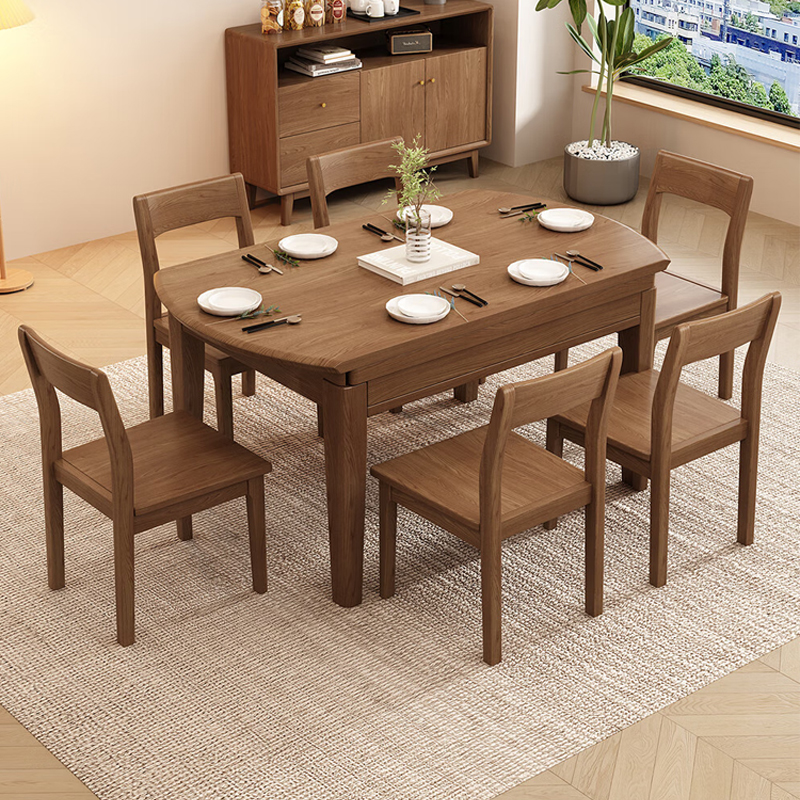 正赞 实木餐桌白蜡木食堂折叠桌 1350*1350*750mm一桌四椅高清大图