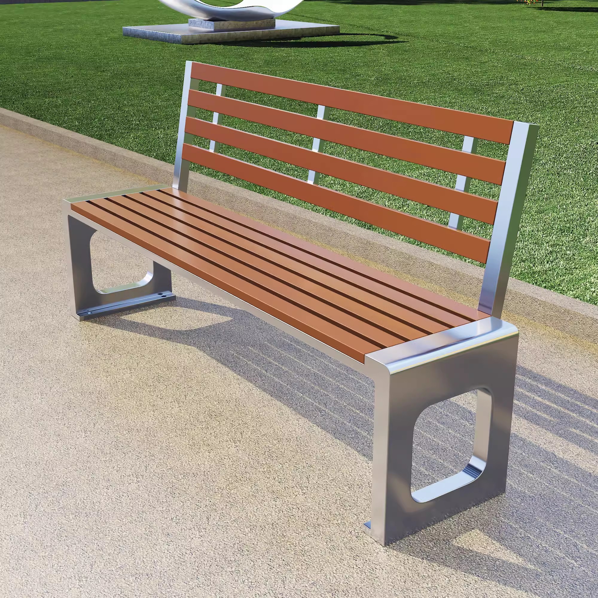 迅迈 户外长椅防腐塑木凳子,公园椅不锈钢回型靠背椅150*40*45cm 单位;张