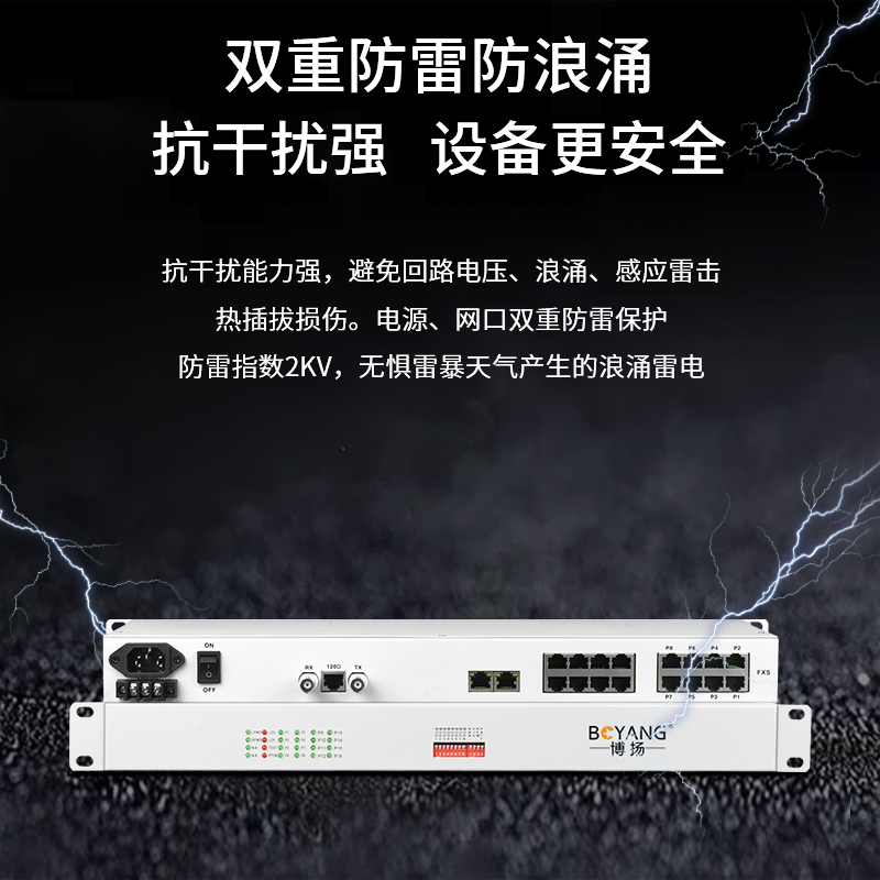 博扬(BOYANG)BY-8E1 PCM电话语音复用设备光端机 E1转8路电话FXO/FXS 机架式 1对价