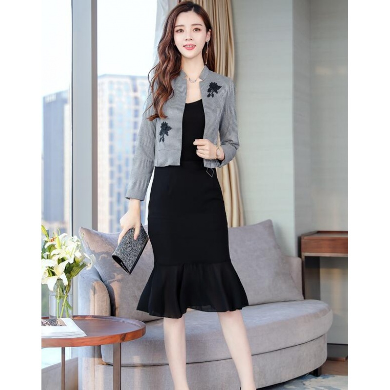 职业装女西装套装裙2018秋装新款时尚OL商务小西服连衣裙两件套潮