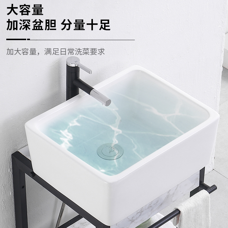 陶瓷洗衣盆不锈钢支架洗手盆古达落地式一体台盆洗菜盆加深大号水池槽