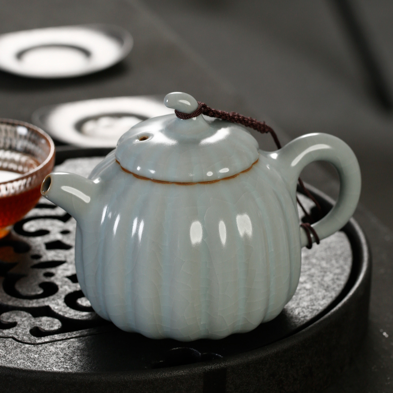 戴云品格 汝窑茶具茶壶陶瓷单壶泡茶器功夫泡茶壶过滤家用汝瓷冲茶器 原矿冬青釉南瓜壶礼品盒