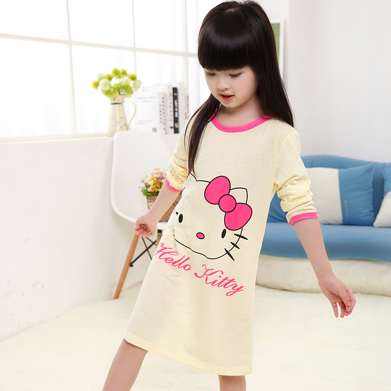 促销春秋女童睡裙长袖儿童睡衣女孩夏季短袖可爱宝宝中大童家居服裙子