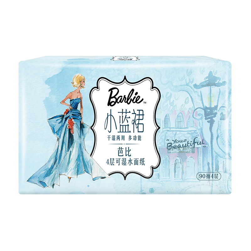 芭比(Barbie) 抽纸4层90抽3包加厚干湿两用卫生纸巾餐巾纸