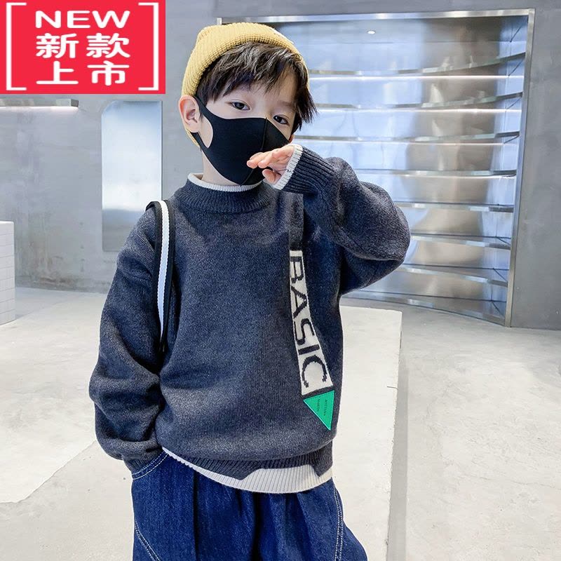 可莉允男童冬款加厚韩范毛衣男孩2022新款儿童中大童洋气半高领保暖打底图片