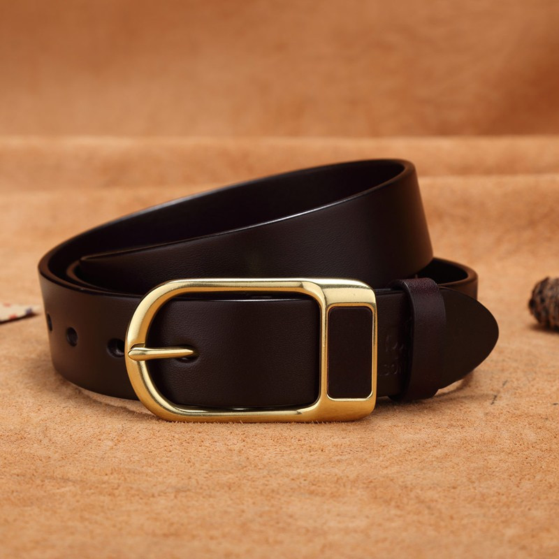 美洲野牛男士皮带休闲复古针扣真皮裤腰带头层牛皮铜扣男士腰带