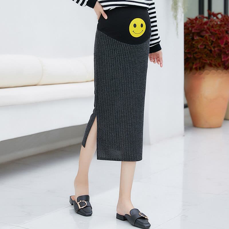 迪鲁奥(DILUAO)YXXM 孕妇装 孕妇裙春秋新款时尚潮妈外穿韩版弹力托腹裙半身裙长裙笑脸印花针织裙孕妇裙装 531图片