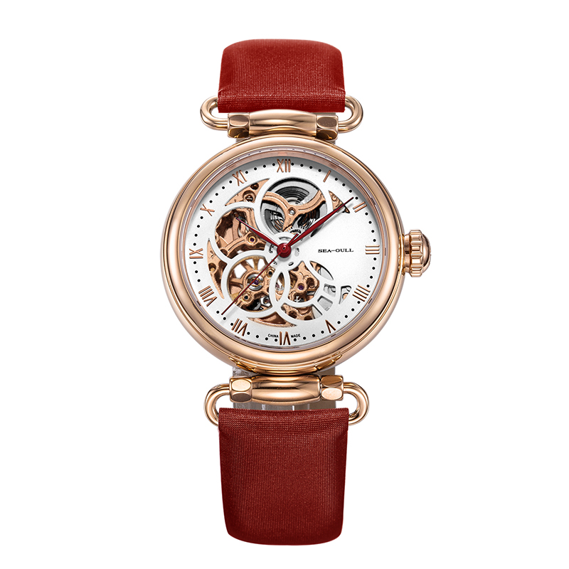 海鸥表(seagull) 海鸥手表 镂空时尚 女表 皮带防水 自动机械表 机械