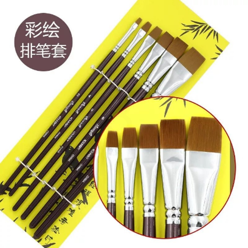 [48小时发货]美甲颜料彩绘立体画花笔大排笔套装6支装排笔貂毛3D画花笔 3D练习塑料纸(可水洗)