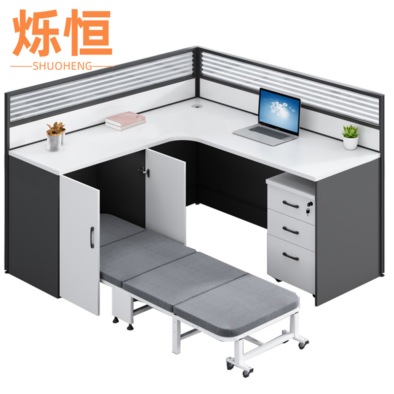 烁恒 屏风办公桌 1.5米+活动柜+折叠床 套高清大图