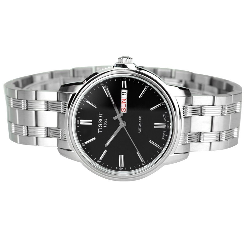 天梭tissot海星系列黑盘金属钢带自动机械机芯男士手表机械表男t