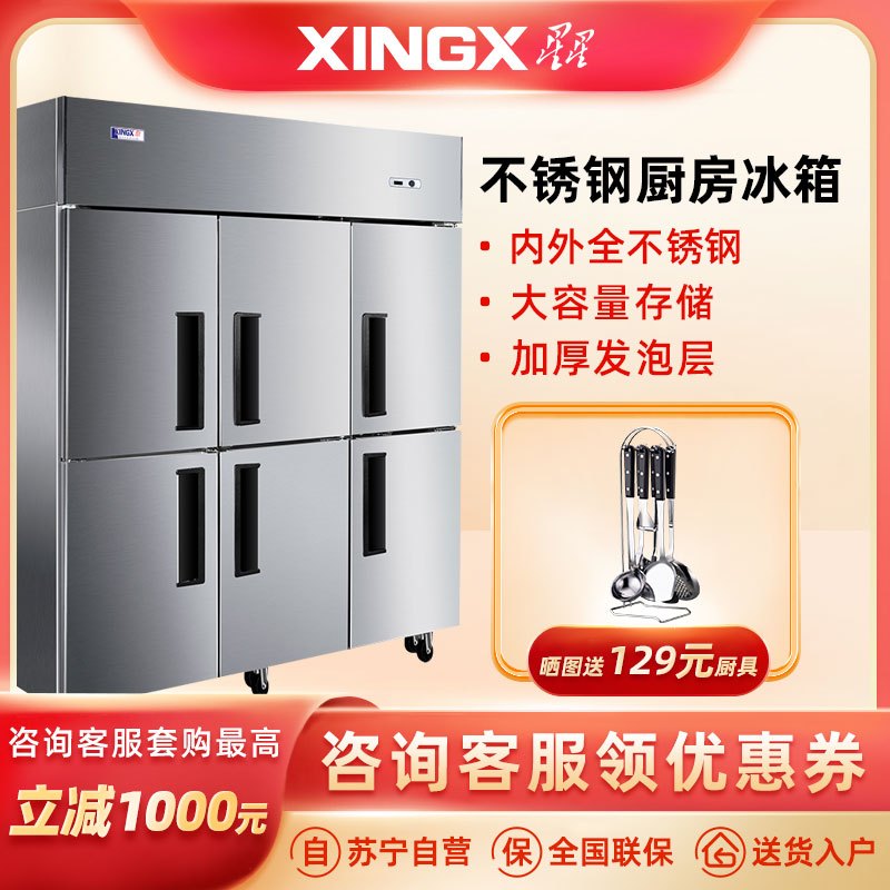 星星(XINGX) 1229升 六门厨房冰箱 全冷冻冰柜 超市餐饮商用 六门厨房冰箱(灰色)BD-1300Y