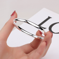 9999纯银手镯女光面闭口实心素圈银镯子时尚饰品年轻款手环送女朋友老婆情人节七夕生日礼物