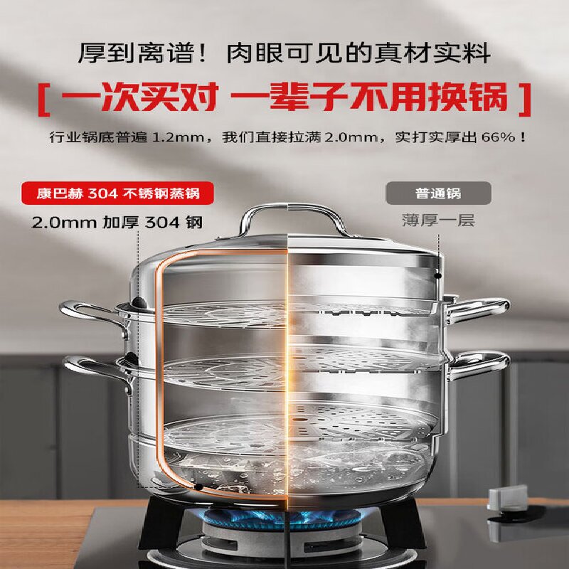 康巴赫304不锈钢炒锅不粘锅家用燃气灶电磁炉通用蜂窝锅具轻奢设计健康烹饪高清大图