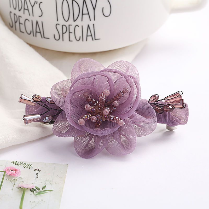 布艺绢纱头花弹簧夹顶夹发卡发夹马尾夹淑女成人发饰一字夹布艺绢纱a