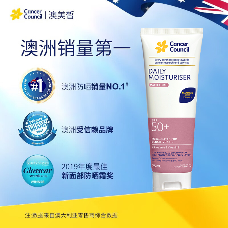 Cancer Council日常防晒霜SPF50+ 75ml面部润色身体高倍防晒防水防汗军训防晒霜高清大图