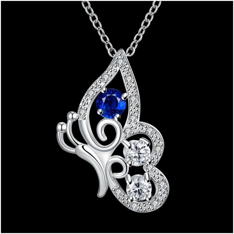 n027womensilvernecklace日韩镂空蝴蝶坠项链女银饰锁骨首饰送女朋友