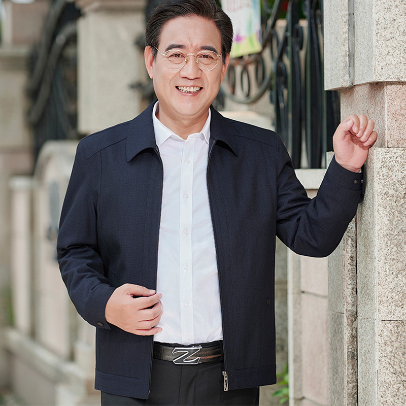 YUANSU爸爸春秋装外套中老年男士夹克衫50岁60老人爷爷男装翻领薄款上衣夹克