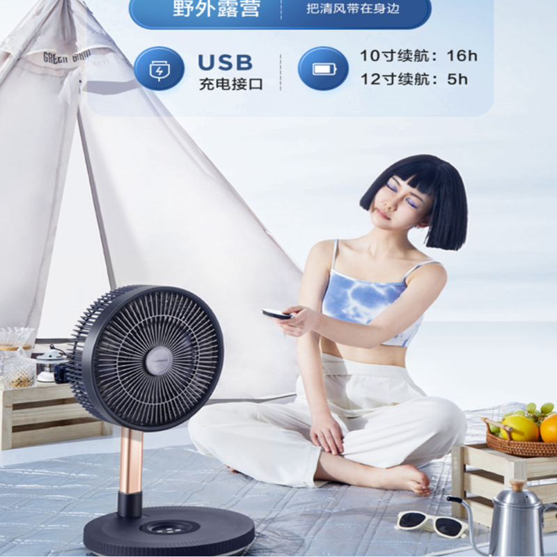 艾美特(Airmate)落地扇CM-RD24无线折叠充电落地扇便携户外风扇强大风力智能遥控 带夜灯12寸折叠扇蓝色落地扇高清大图