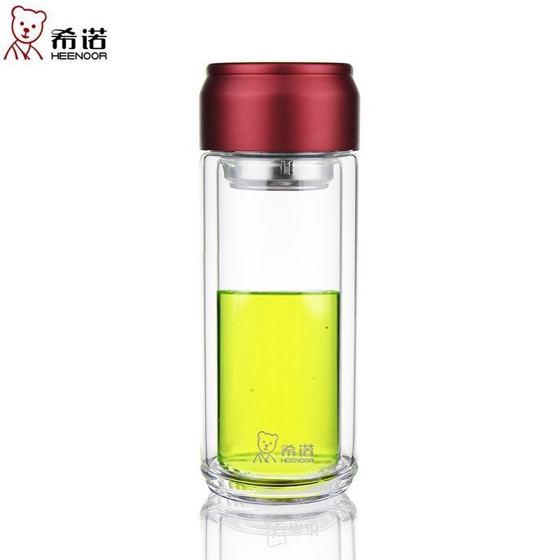 新款希诺 XN-6775双层玻璃杯创意可爱带茶漏360ml大容量水杯 便携隔热带盖杯子
